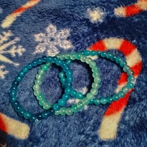 Handmade three piece pretty cute colorful blue and turquoise bracelet set